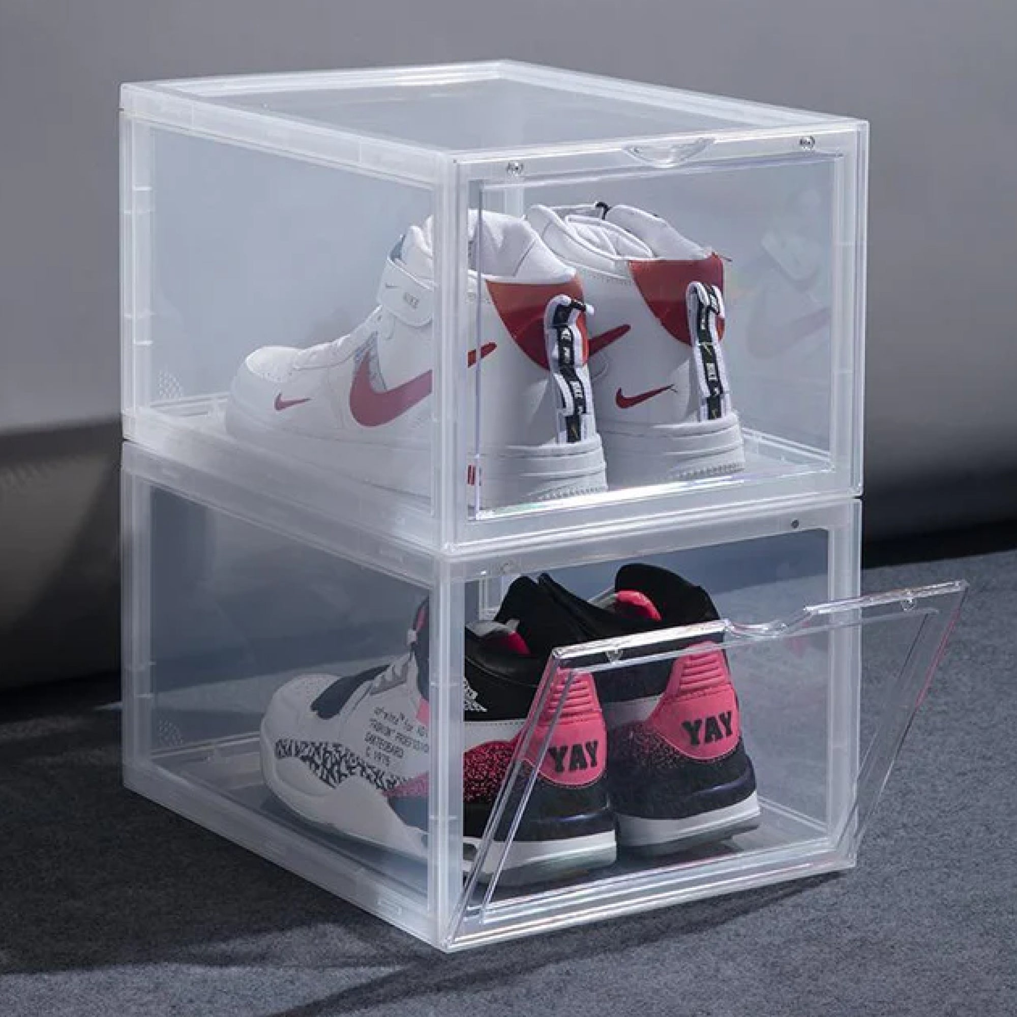 Drop Front Shoe Sneaker Display Box MAGNETIC CLEAR